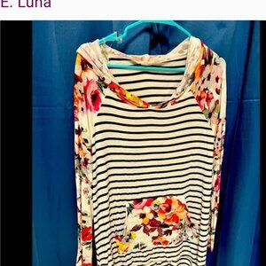 E. Luna Floral and Striped Women's Hoodie Top